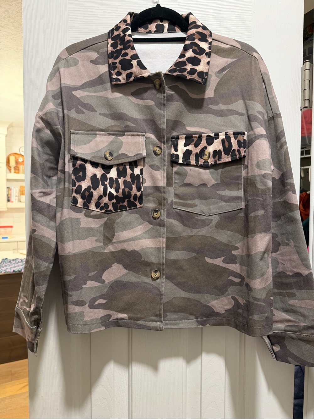 Camo Utility Jacket with Leopard Accent - Like New - Size M